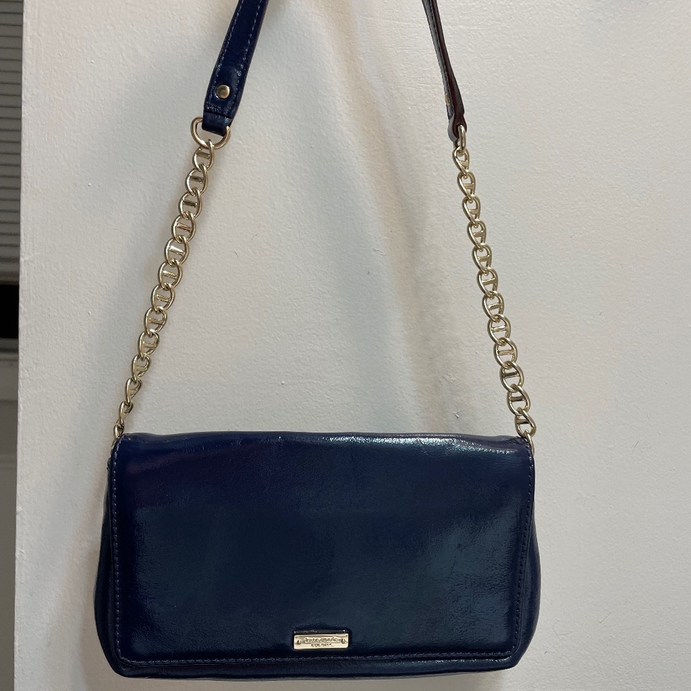 KATE SPADE (Small; blue/gold bag w/ inside wallet for cards)